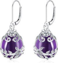 wholesale Sterling Silver Peridot Moonstone Purple Crystal Dangle Earrings-Crystal
