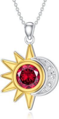 wholesale Silver Gold Sun and Moon Necklace with Stone Women s Gift-July(Ruby)