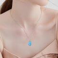 wholesale 925 Sterling Silver Natural Turquoise Stone Teardrop Shape Pendant Necklace for Women Girls Gifts Vintage Bohemian Style Jewelry 43cm Chain Length-0-1
