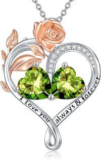 wholesale Sterling Silver Rose Quartz Heart Birthstone Necklace for Women Valentine s Day Gift-08-08-Aug-Aug Birhstones