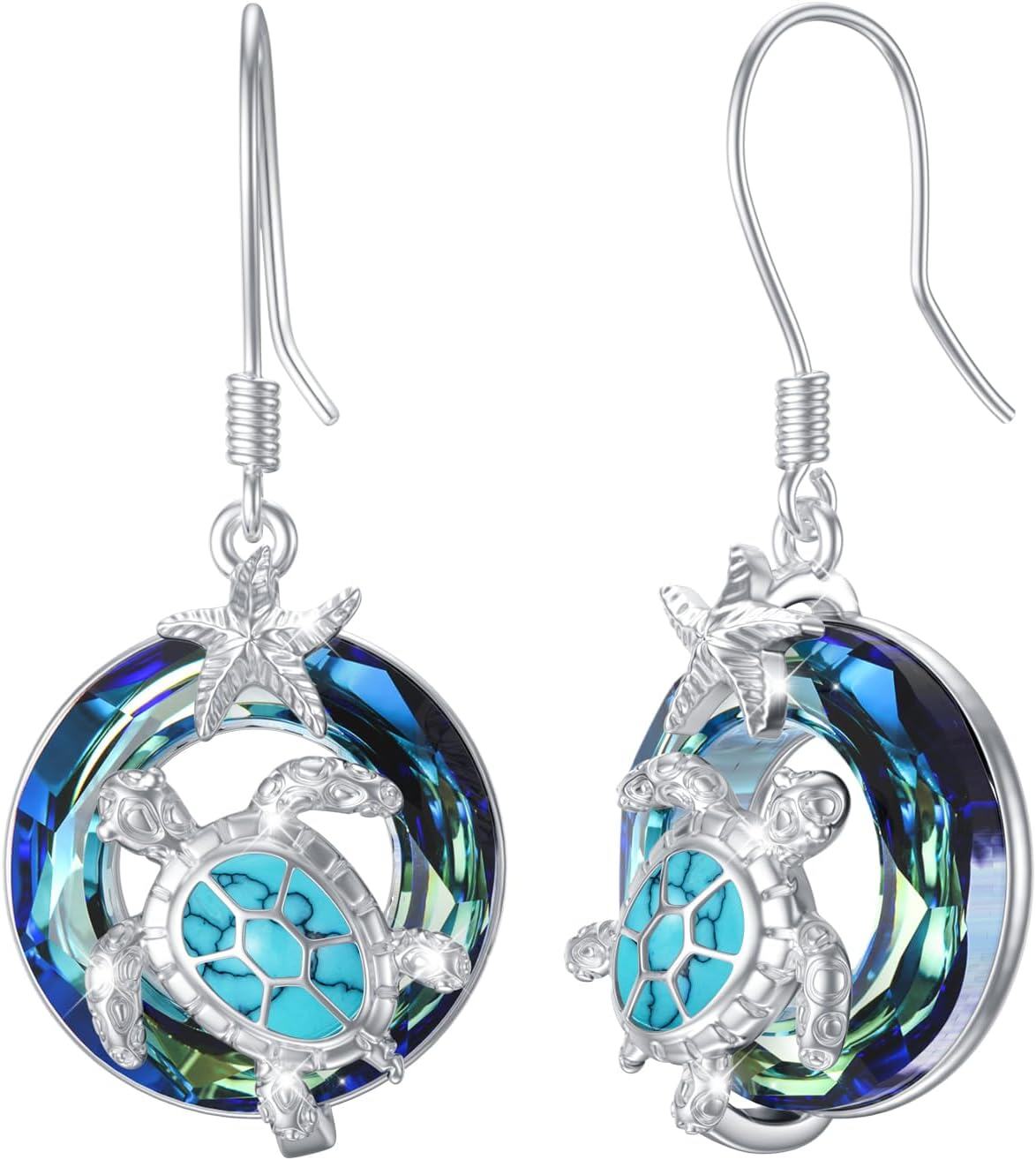 Sterling Silver Crystal Sea Turtle Dangle Earrings for Women Valentine s Day Gifts-Sea Turtle-Turquoise