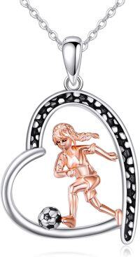 wholesale Sterling Silver Soccer Necklace with High Polish Finish – Heart-Shaped Kicking Ball Pendant – 18 Adjustable Chain – Perfect Gift for Women & Soccer Lovers-Soccer