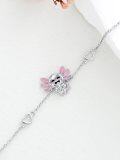 wholesale 925 Sterling Silver Angel Charm Anklet/Anklet with Pink Wings and Crystal Accents - Adjustable Gift for Women-0-4