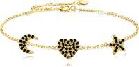 wholesale Gold 14K Moon Heart Star Charm Bracelet Black Crystal Birthday Gifts for Her-Moon Heart Star