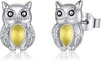 wholesale 925 Sterling Silver Owl Stud Earrings with Yellow Stone Gifts for Women Girls-Owl