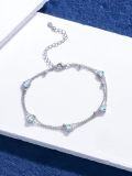 wholesale 925 Sterling Silver Aquamarine March Birthstone Bracelet with Heart CZ Charm, Dainty Double Strand Design for Women-0-1