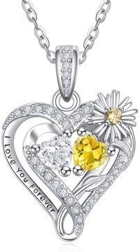 wholesale  Sterling Silver Daisy Heart Birthstone Necklace for Women -04-11-Apr-Nov