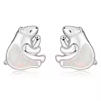 wholesale 925 Sterling Silver White Opal Polar Bear Stud Earrings Wholesale for Women - Animal  Ideas-Silver