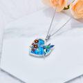 wholesale 925 Sterling Silver Blue Opal Hummingbird and Red Bell Flowers Heart Pendant Necklace-0-2