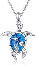 wholesale 925 Sterling Silver Turtle Blue Fire Opal Starfish Shell Pendant Necklace s for Women-0-0