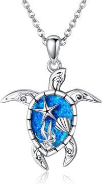 wholesale 925 Sterling Silver Turtle Blue Fire Opal Starfish Shell Pendant Necklace s for Women-Turtle