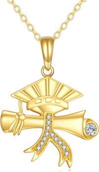 wholesale 14K Gold Graduation Cap and Diploma Pendant Necklace for Women Mom Friends-02-Graduation Cap Necklace
