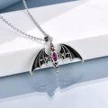 wholesale 925 Sterling Silver & Black Onyx Bat Wing Cross Pendant Necklace, Halloween Vampire Jewelry Gift for Women Men-0-2