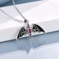 wholesale 925 Sterling Silver & Black Onyx Bat Wing Cross Pendant Necklace, Halloween Vampire Jewelry Gift for Women Men-0-2