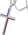 wholesale 925 Sterling Silver American Flag Cross Pendant with 3MM Cuban Link Chain - USA Jewelry for Men/Women (Length: 24)-0-1