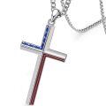 wholesale 925 Sterling Silver Cross Pendant With Red White And Blue Enamel Stars And Stripes Design-0-1