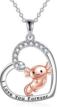 wholesale 925 Sterling Silver Axolotl Necklace with Rose Gold Plated Pendant and Cubic Zirconia Stones for Women Girls Gifts Jewelry-01-Axolotl necklace