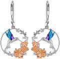 wholesale 925 Sterling Silver Hummingbird & Flower Leverback Drop Dangle Earrings Gift-0-0