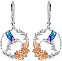 wholesale 925 Sterling Silver Hummingbird & Flower Leverback Drop Dangle Earrings Gift-Hummingbird-5