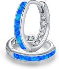 wholesale 925 Sterling Silver Blue Opal Hoop Earrings for Women, October Birthstone, Hypoallergenic, Christmas Gift, 15mm-0-0