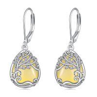 wholesale 925 Sterling Silver Tree Of Life Drop Earrings Wholesale With Green Stone-LL-Tree of Life Yellow Agate