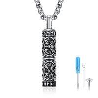 wholesale 925 Sterling Silver Oxidized Viking Vegvisir Rune Cylinder Urn Pendant Necklace With Screwdriver Funnel-Viking Comapss Urn Cremation Necklace