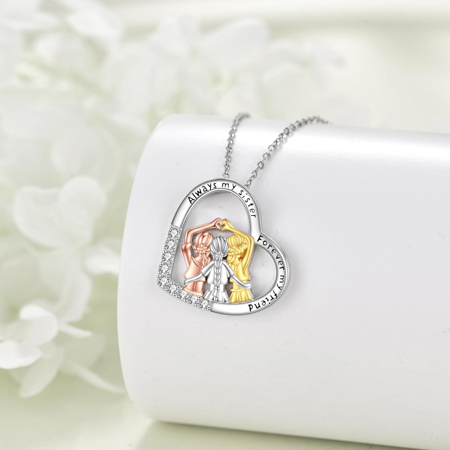 Sterling Silver Sister Necklace Heart Pendant Infinity Jewelry Gift-0-4