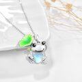 wholesale 925 Sterling Silver Green Leaf Heart Frog Pendant Necklace-0-1