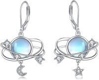 wholesale 925 Sterling Silver Moonstone Star & Planet Drop Earrings for Women-planet earrings