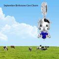 wholesale  925 Sterling Silver Cow Charm with Sapphire & White Zircon Bead for Bracelet - September Birthstone Jewelry Gift for Women-0-2