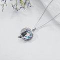 wholesale 925 Sterling Silver Cat on the Moon Pendant Necklace with Blue Circle Crystal for Women-0-4