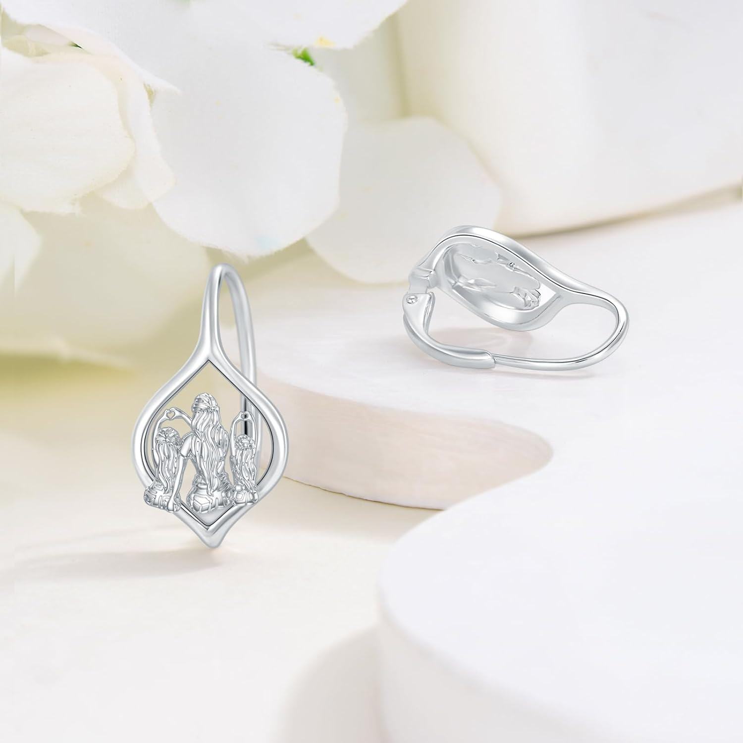 Sterling Silver Sister Earrings Mother Daughter Leverback Jewelry-0-3