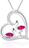 wholesale 925 Sterling Silver Pink CZ Flamingos in Heart Pendant Necklace-0-0