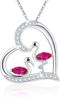wholesale 925 Sterling Silver Pink CZ Flamingos in Heart Pendant Necklace-Heart