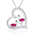 wholesale 925 Sterling Silver Pink CZ Flamingos in Heart Pendant Necklace-0-0