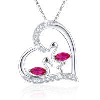 wholesale 925 Sterling Silver Pink CZ Flamingos in Heart Pendant Necklace-Heart
