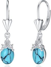wholesale 925 Sterling Silver Crystal Teardrop Dangle Earrings Valentine s Birthday Gifts for Her-A 16-Turquoise