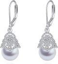 wholesale 925 Sterling Silver Pearl & Zircon Elegant Stud Earrings, 31.6mm, Gift Box-0-0
