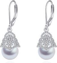 wholesale 925 Sterling Silver Pearl & Zircon Elegant Stud Earrings, 31.6mm, Gift Box-Pearl