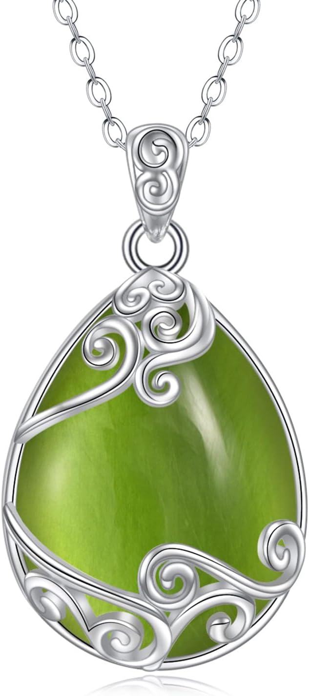 Sterling Silver Moonstone Filigree Teardrop Pendant Necklace for Women-S-Peridot Teardrop necklace