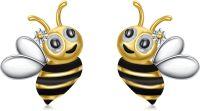 wholesale 925 Sterling Silver Bee Stud Earrings with Black and Yellow Stripes - Cute Insect  for Women Girls-Bee