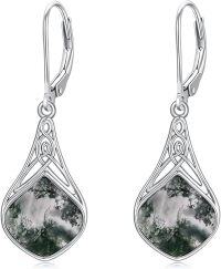 wholesale Sterling Silver Celtic Teardrop Drop Earrings Jewelry Gifts for Women-Moss Agate