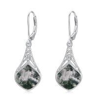 wholesale 925 Sterling Silver Teardrop Drop Earrings Wholesale With Celtic Knots-Moss Agate