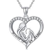 wholesale 925 Sterling Silver Angel Mom Heart Pendant Necklace-Miscarriage-2