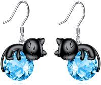 wholesale 14K Gold Pink Crystal Black Cat Pendant Necklace for Women Cats Lover-C-12-Black Cat December