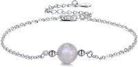 wholesale 925 Sterling Silver Rainbow Moonstone Beaded Chain Ankle Bracelet for Women Beach Foot Jewelry-Moonstone Bracelet 1 Bead