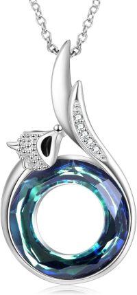 wholesale 925 Sterling Silver Blue Austrian Crystal Fox Tail Pendant Necklace for Women Gifts-Blue