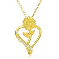 TOUPOP 14k Gold Sunflower Heart Necklace For Women, You Are My Sunshine Pendant Gift-undefined