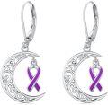 wholesale  Sterling Silver Cancer Awareness Ribbon Moon Dangle Leverback Earrings for Women Survivor Jewelry -0-0