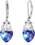 wholesale 925 Sterling Silver Blue Crystal Frog Heart Drop Earrings-0-0